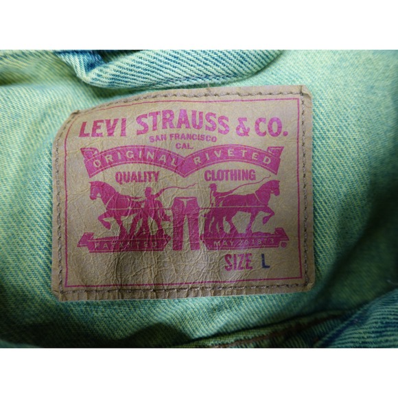 Levi's Type 3 Mens Lime Green Ombre Denim Trucker Jacket Heart Patch Size L - Picture 10 of 11